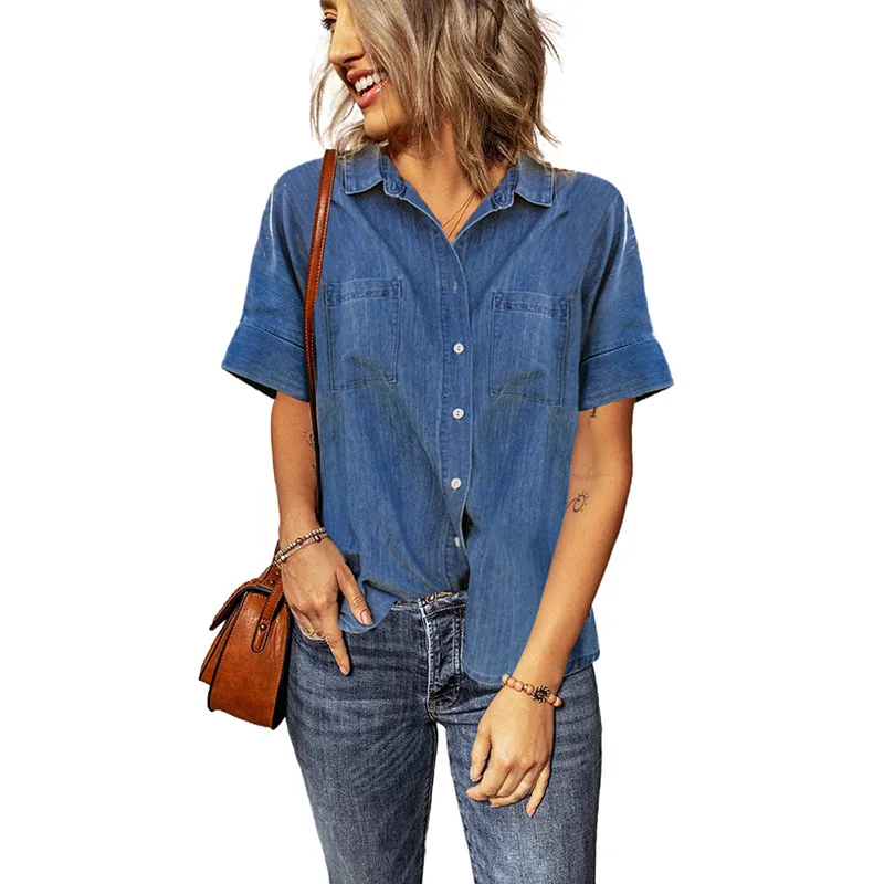 Oem-camisas Vaqueras De Manga Corta Con Botones Para Mujer,Estilo Boyfriend,Personalizadas  - Buy Camisa Denim,Camisas Para Mujeres,Camisas Para Mujeres Product on  Alibaba.com