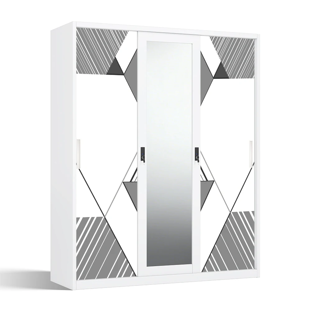 Metal Printed Wardrobe Almirah with Mirror and Sliding Doors 1500mm