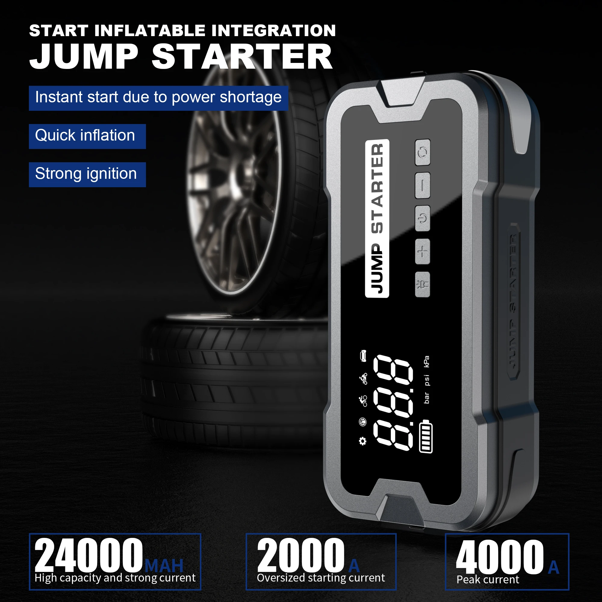 2025 Portable High-Power 4000A Peak Jump Starter Battery Pack 4-in-1 With Air Compressor Quick Start for Car Truck Motorcycle