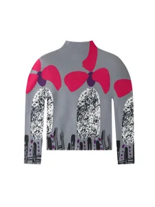 Miyake Spring 2026 Polyester Lightweight ~ Pleated Long Sleeve Commuter Small High Neck T-Shirt Casual Slim Fit