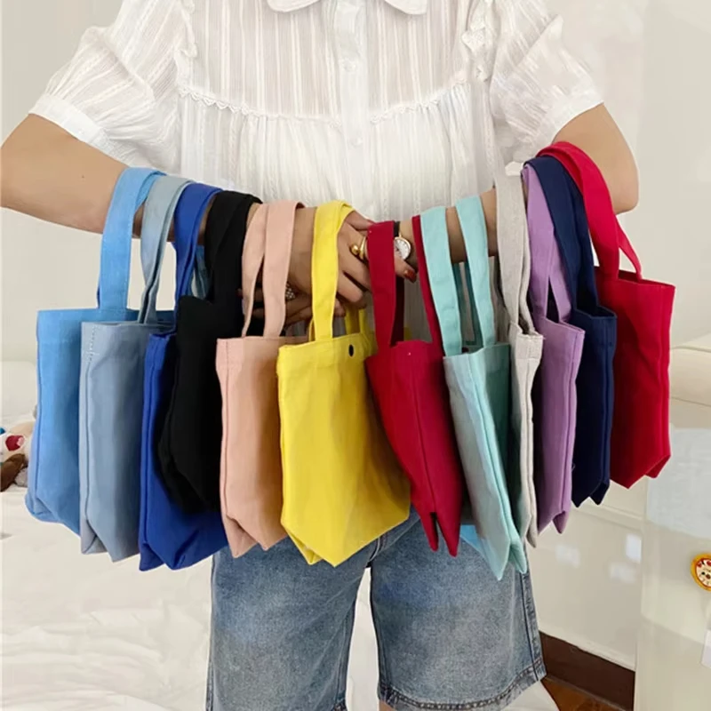 Full Cotton Canvas Eco-Friendly Shopping Handbag Wholesale In-Stock Canvas Bag Single Shoulder Colorful Blank Handheld Bag supplier