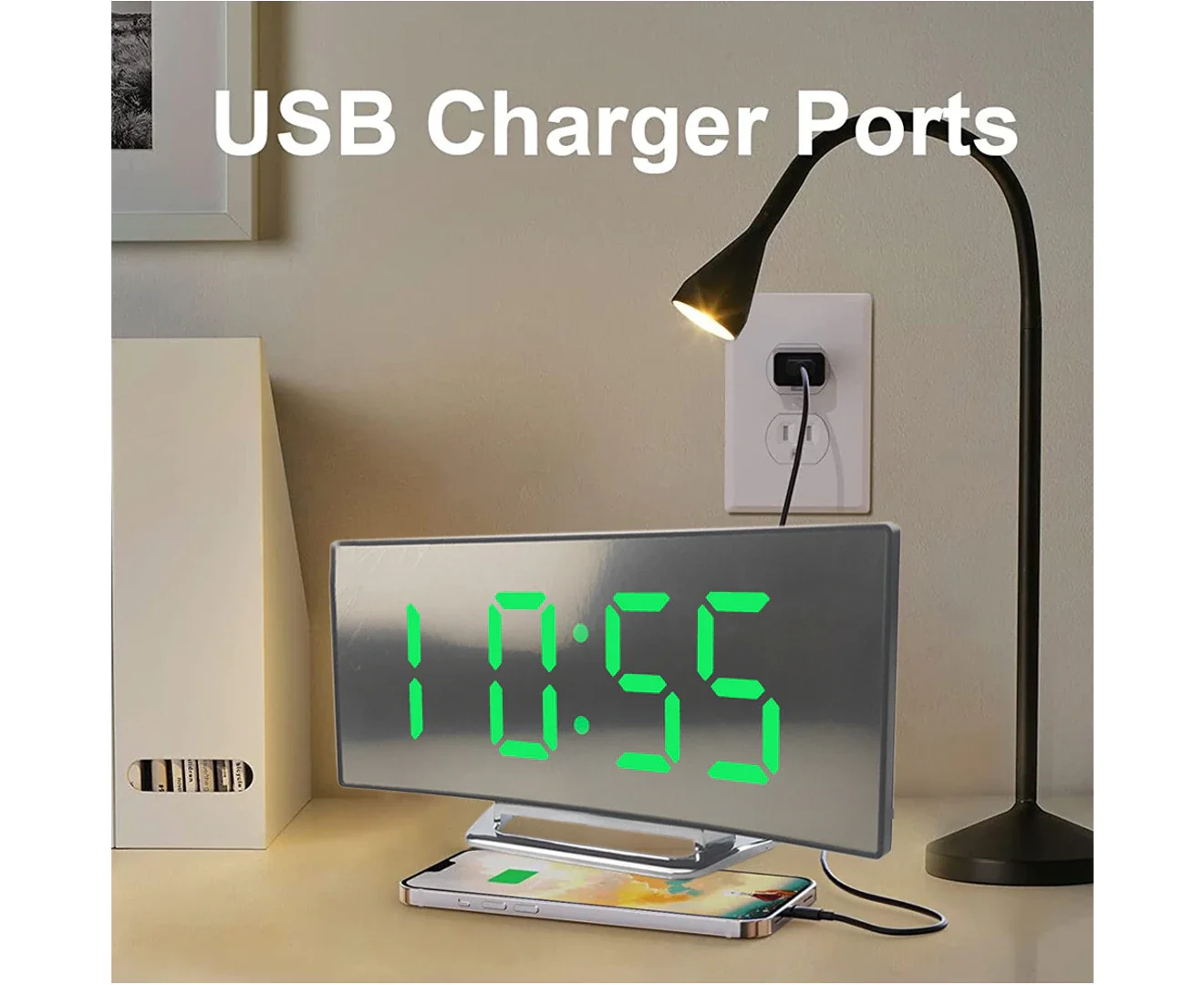 Smart Led Alarm Clock Cute Mirror Electronic Calendar Digital Standing Desktop Clock for Living Room Bedroom Home Office Decor