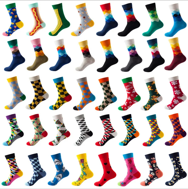 HF 2021 new tube socks  diamond pattern pure cotton fashion trend ins style cotton mid socks