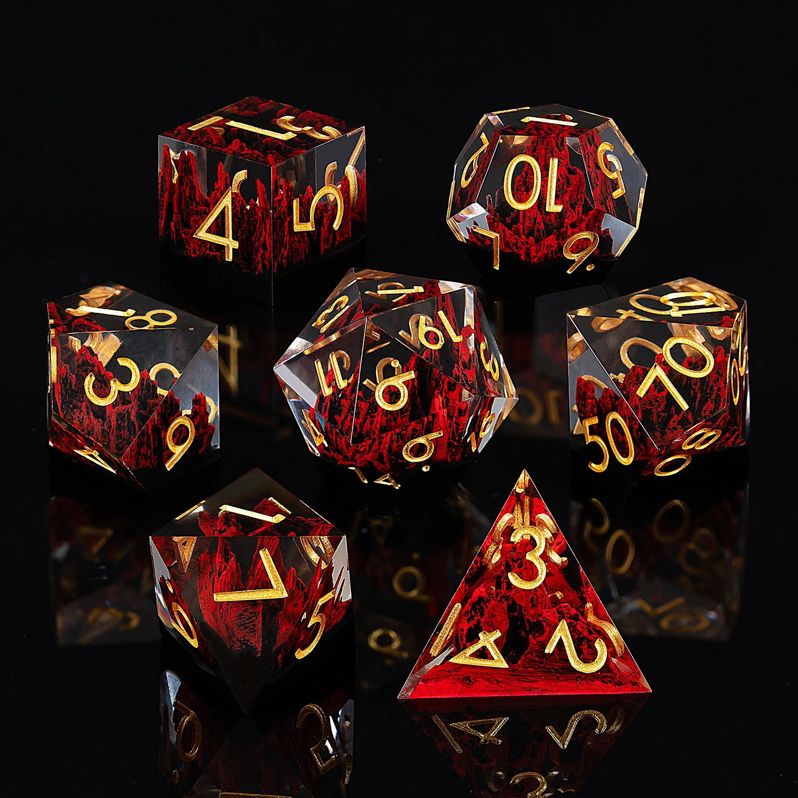 Beautiful Mountain Stone Inside Polyhedral Dice Sharp Edge Resin Dice Set for Dnd Game manufacture