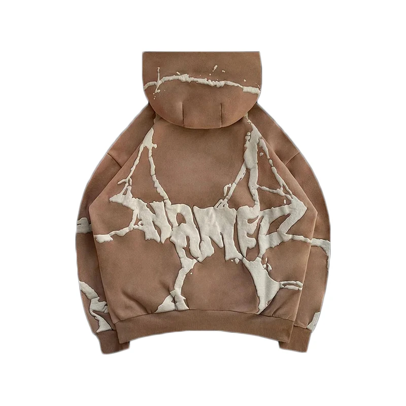 DONCARE SAINT Pullover Hoodie – Vintage Wash, Heavyweight Streetwear, Foam Print