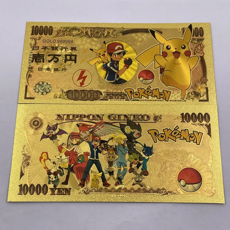 Classic Japan Anime Poke-mon Pikachu 10000 Yen Money Gold Foil Plated ...