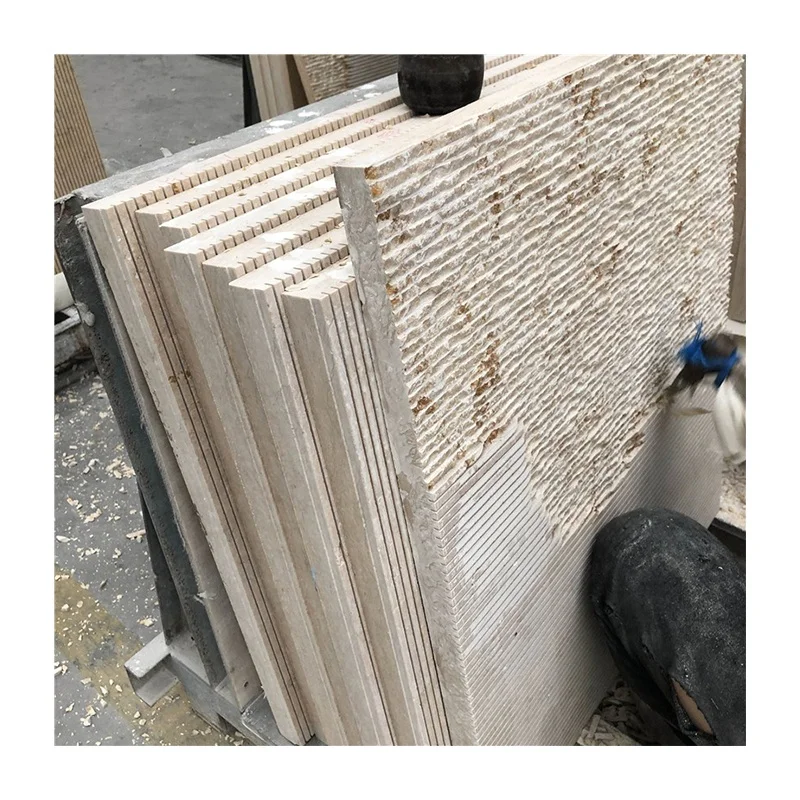 Stone Wall Tiles Beige Limestone for Exterior Cladding Limestone Project Decoration,beige Chiselled Face 1.76 - 2.16 Big Slab