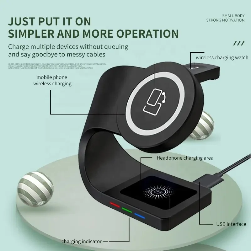 4 in 1 Infrared Sensor Fast Charging Station 15W 2023 Multifunction Smart Magnetic Wireless Charger Stand for Phone Watch