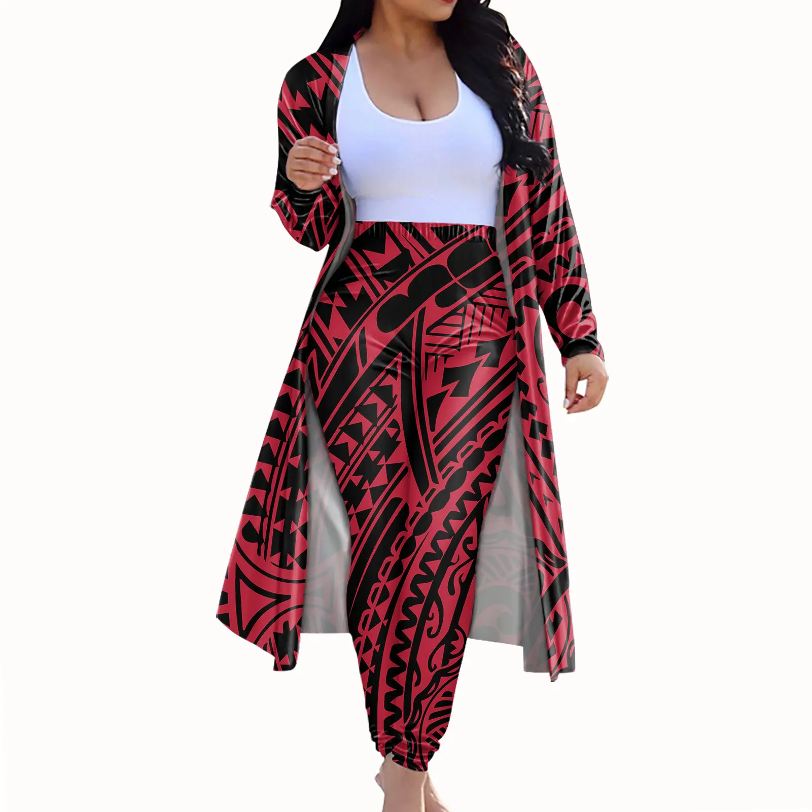 Wholesale Hawaiian Two Piece Outfits Polynesian Tribal Red/pink Sexy  Outfits For Woman Cardigan Trench Coat & Skinny Long Pants - Buy Two Piece  Outfits,Hawaiian Two Piece Outfits,Sexy Outfits For ...