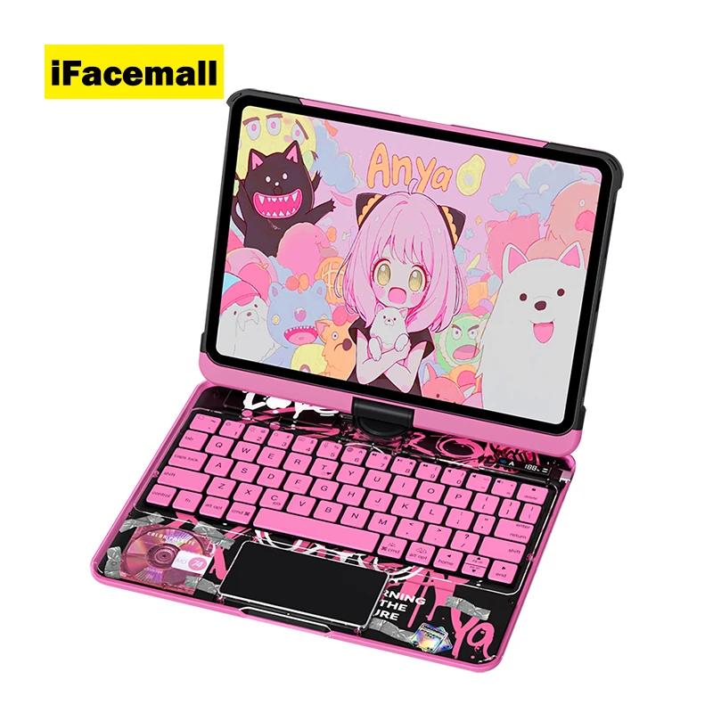 2025 Glowing Transparent iPad Keyboard 360 Rotating Keyboard case for iPad Air 11inch 2024 and Multi-angle Support for Air 5th