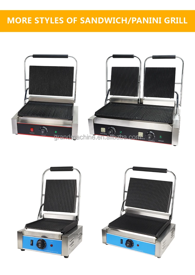 Electric Panini Press Grill Stainless Steel Sandwich Maker Double Plate Food Machinery contact grill factory