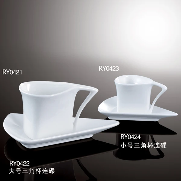 Ceramic Coffee Cups Unique Design Triangle Shape Porcelain Coffee Cups and Saucer Ceramic Espresso  Coffee Cup Set