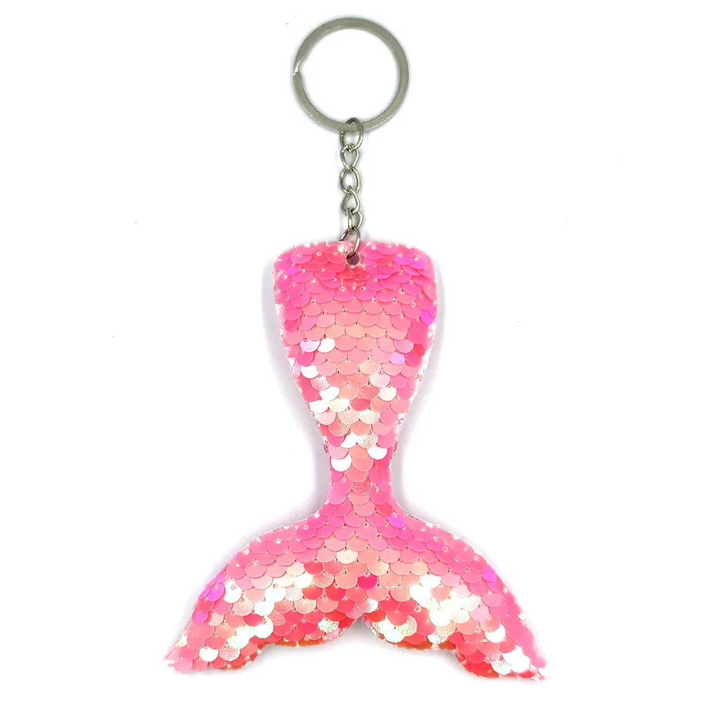 K114 Shiny Reflective Double-sided Fish Scale Sequin Mermaid Tail Keychain Cartoon Animal Fashion Lady Bag Key Ring Jewelry