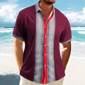 2025 Summer New Men's Waffle Casual Lapel Patchwork Button Short Sleeved Shirt