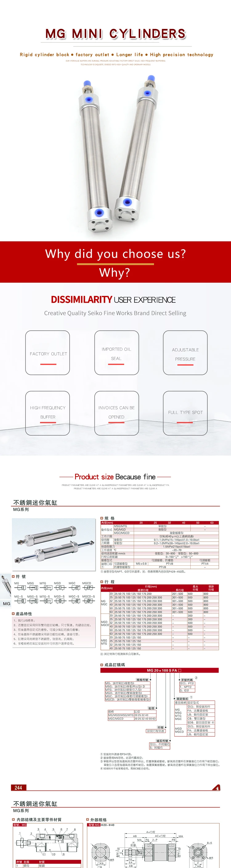 Th&eacute;p Kh&ocirc;ng Gỉ Xi Lanh Nhỏ MG20-25/50/75/100/150/200/250/300 - S - FA MG20-25 MG20-50 MG20-75 MG20-100 MG20-125 MG20-150