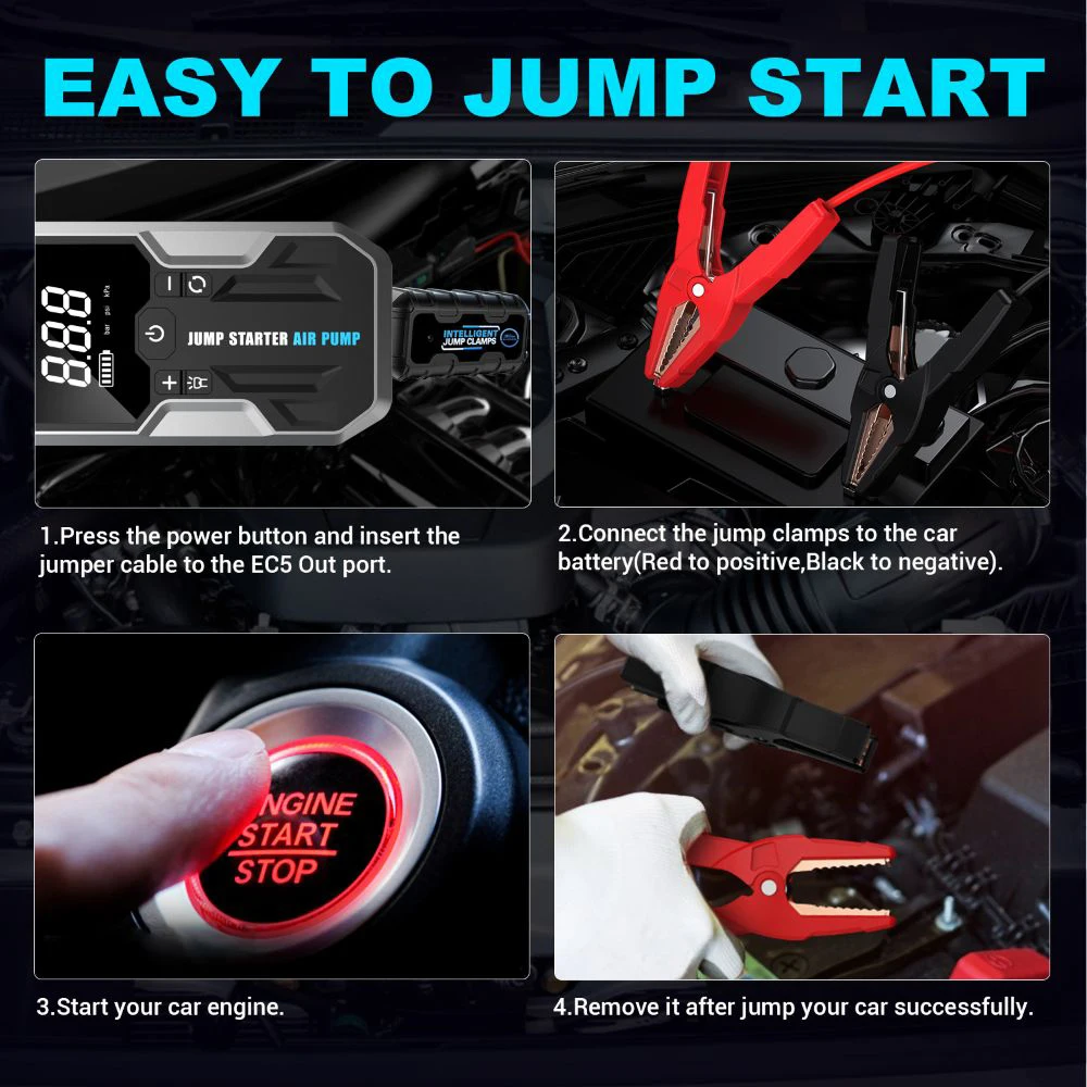 2000A Portable 14.8V ABS Car Jump Starter 12000mAh Air Compressor Power Bank with Emergency Light - view 6