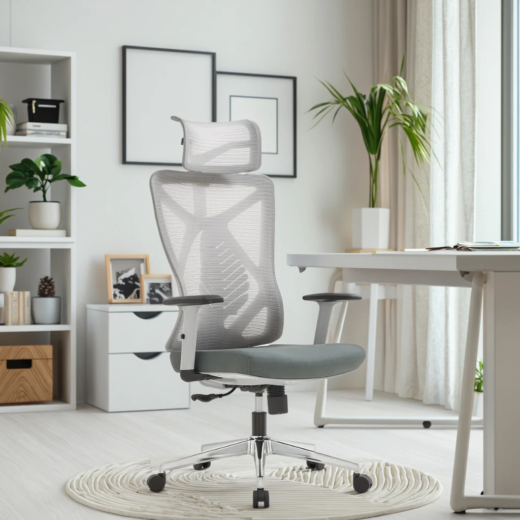 Modern Executive Ergonomic Chair Grey Frame 3-Way Adjustable Lumbar Support Breathable Mesh Back Office Furniture Flip-Up 2
