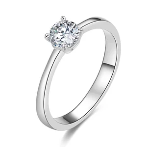 925 Sterling Silver Rhodium Plated Solitaire Ring Four-Prong Setting Cubic Zirconia Engagement Wedding Band Diamond Alternative