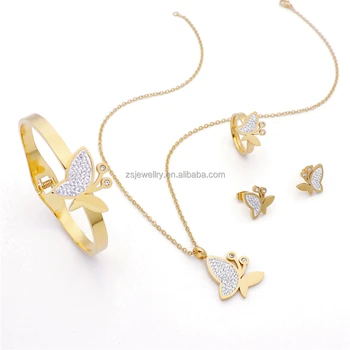 Kundan Stainless Steel 18K Gold Plated Butterfly Luxury Set Jewellery Women Jewelry Sets Zircon