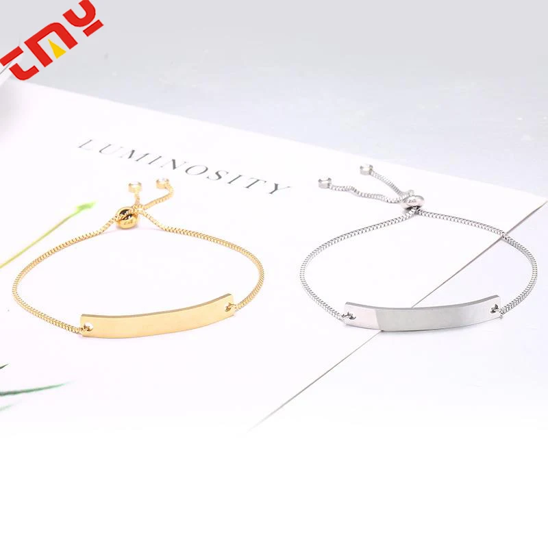 Engraved Adjust DIY Blank Custom Logo Handmade Friendship Wristband Stainless Steel Woven Bracelet for Promotion Gift
