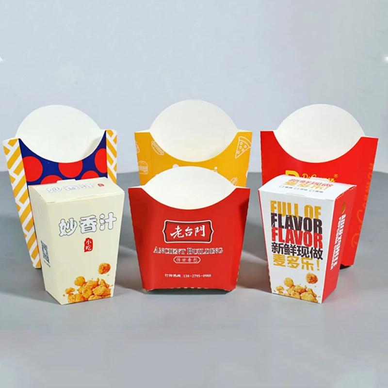 RTS Custom Printed Takeaway Fries Box Chips Tray Fried Chicken Nuggets Box White Paper Snack Fast Food Packaging Fries Paper Box