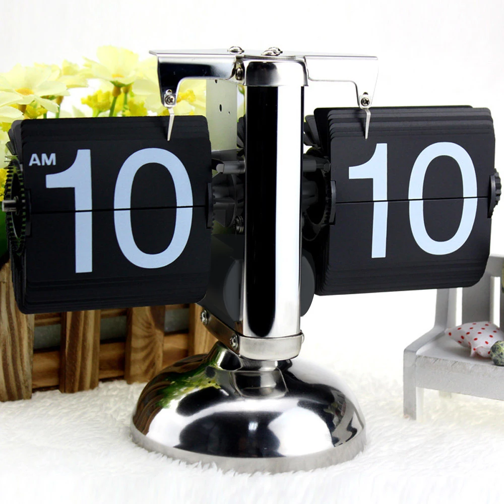 Small Scale Game Sports Timer Table Clock Retro Flip Over Clock Stainless Steel Flip Gear Operated Clock Watch