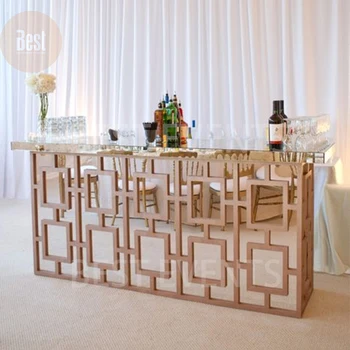 Wholesale Stainless Steel Gold Frame Wedding Bar Counter Banquet Rectangular Bar Table With Mirror Sheet