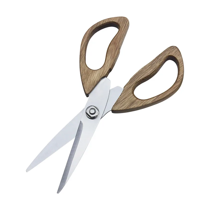 Customized Kitchen Stainless Steel Scissors Wooden Handle Strong Multifunctional Barbecue Chicken Bone Shear for Household Use