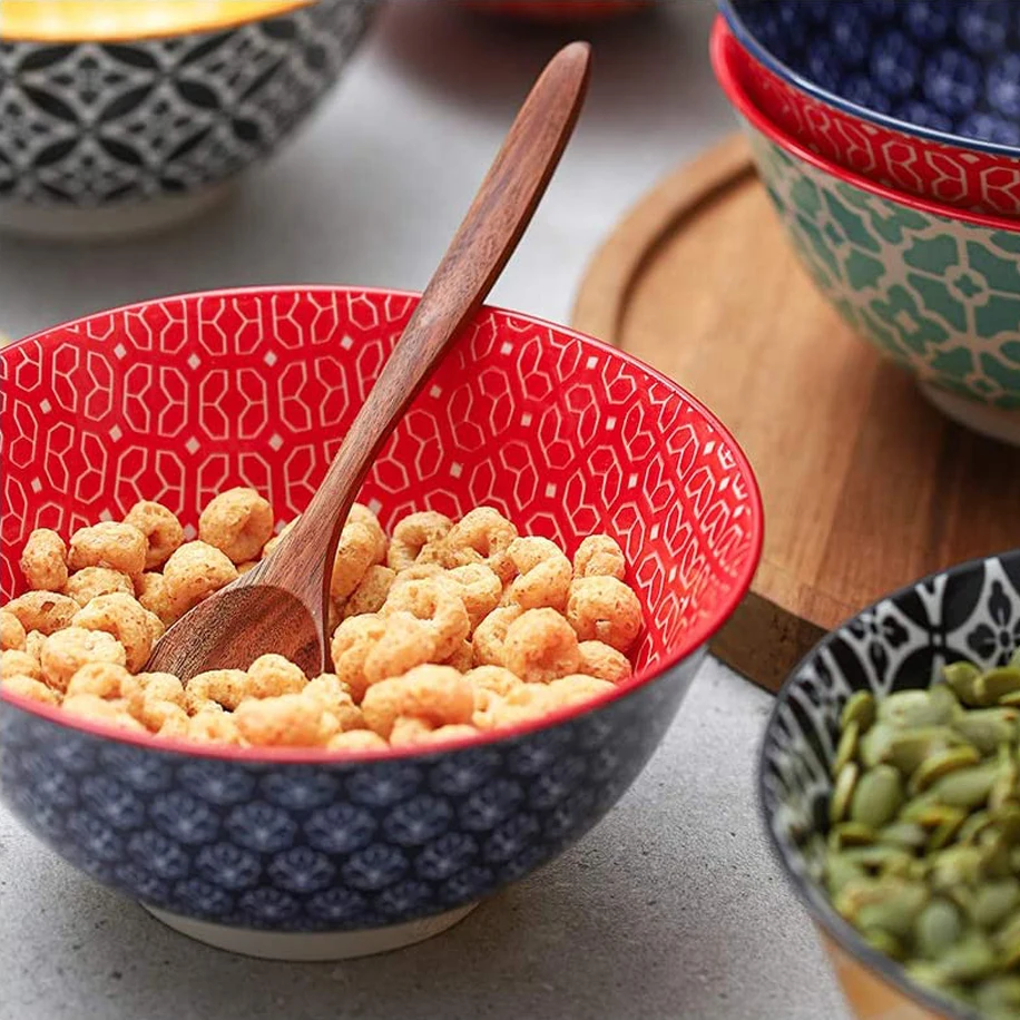 23oz Gift Set Colorful Printed Newly Designed Kitchen Cereal Soup Serving Ceramic Bohemian Bowls Set of 6 details