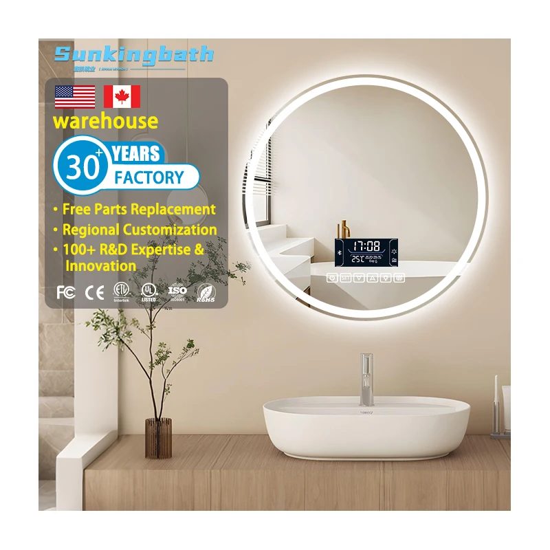 Smart Round  Morden Led Bathroom Mirrors With Adjustable Color Temperature Mirror Bluetooth Lights Mirror
