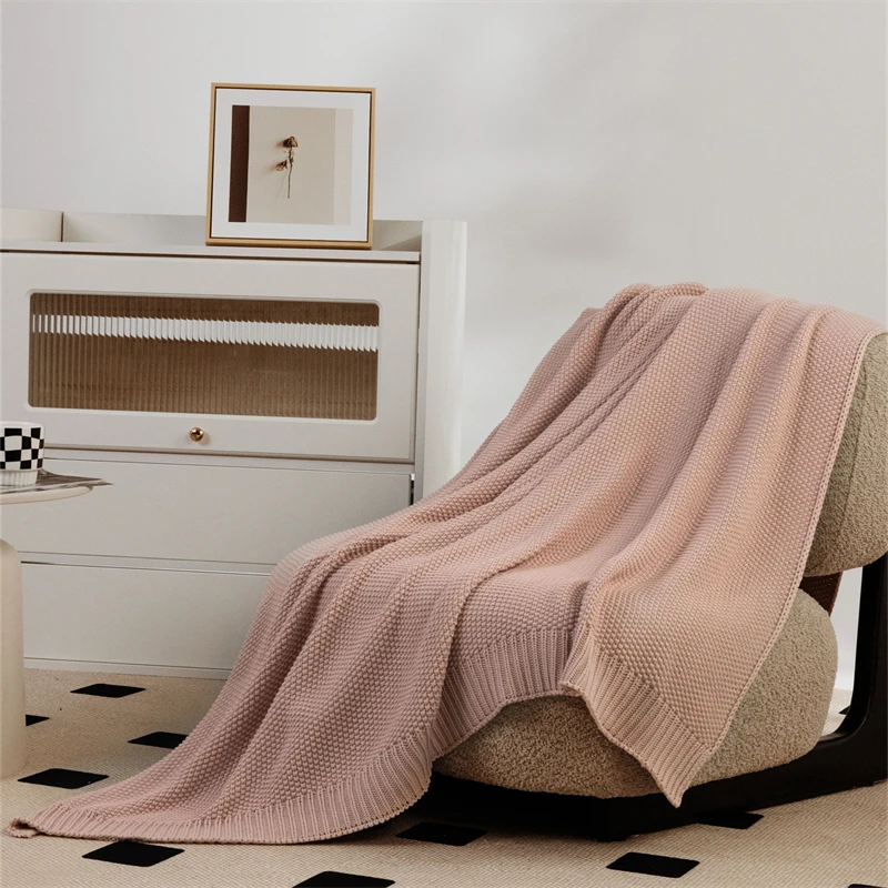 Soft And Comfortable Solid  100% Cotton Knitted Throw Blanket For Children And Hotel Blanket AY details