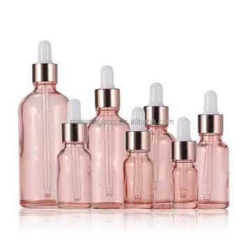 Rose Gold Top Dropper Pink Glass Cosmetic Serum Attar Glass Bottle for Essential Oil/Hair Oil/Perfume