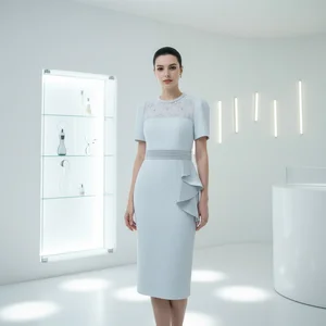 ZYHT 50963 Beaded Stone Crystal Luxury Party Women Dresses Summer Elegant Bodycon Cocktail Jacquard Dresses