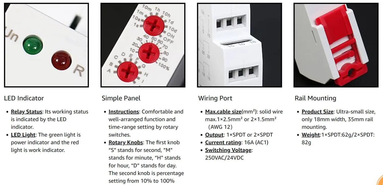 RT8-M1 RT8-M2 16A AC DC 12V 24V 110V 120V 220V 230V 240V On Off delay Pulse Multifunction Time Relay with 10 Function Choices