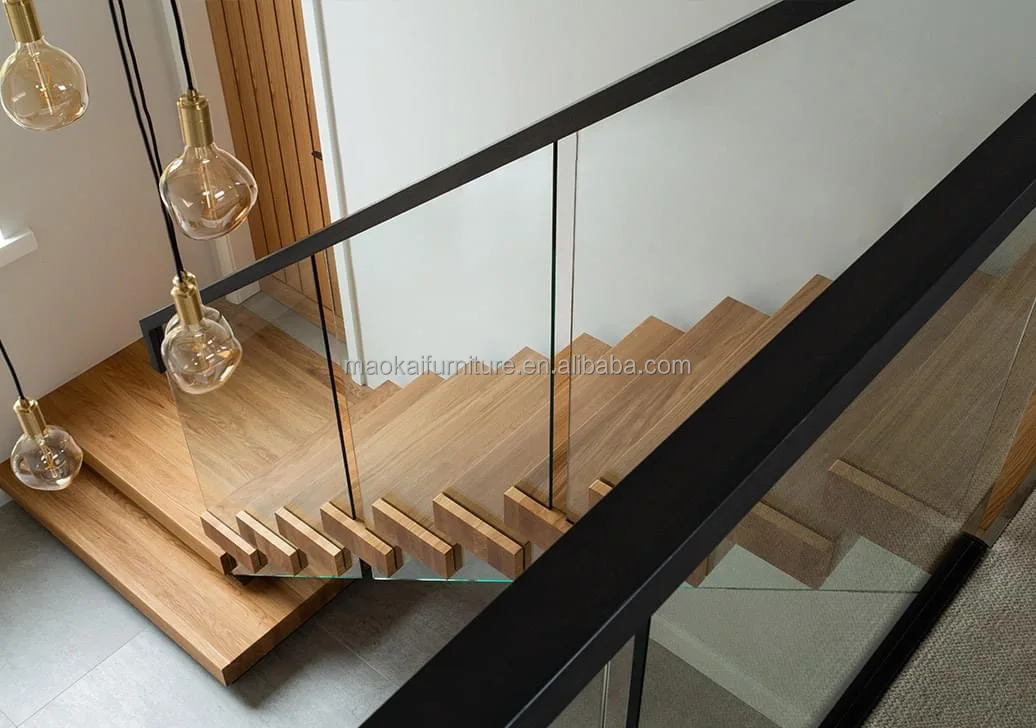 Floating/Hidden Cantilever Wall Type Staircase with Glass Railing Iron ...