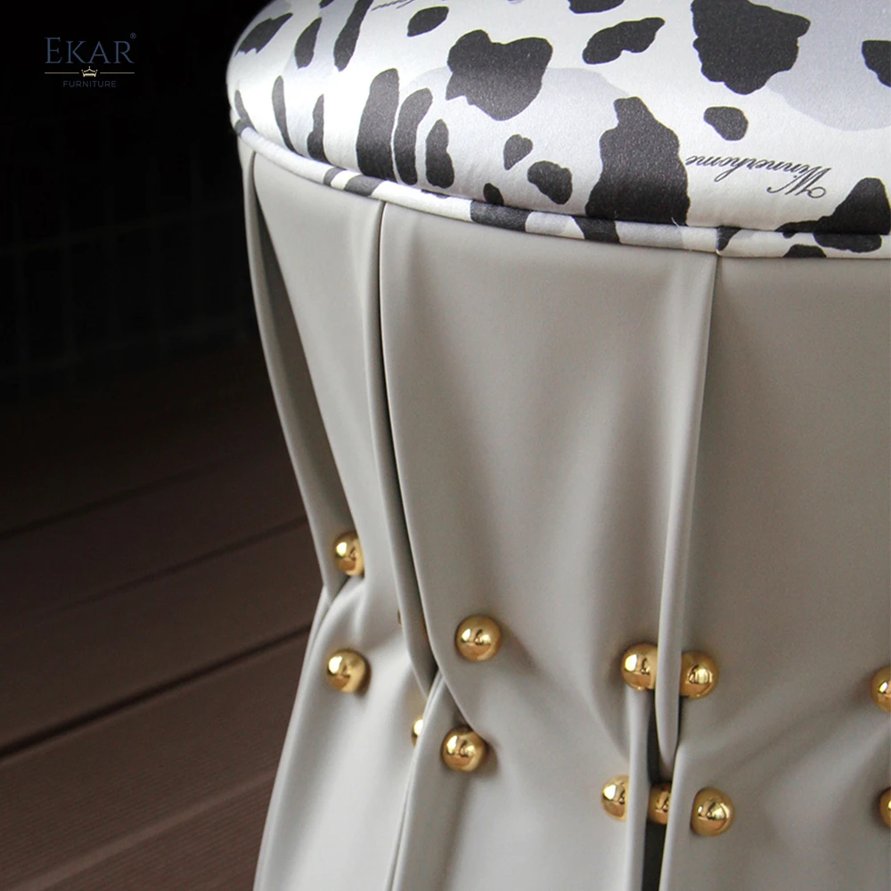 product luxurious gold brushed metallic finish drum stool contemporary accent seating pouf-64