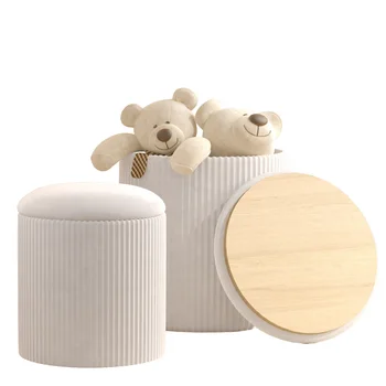 Modern Round Velvet Ottoman Stool with Extendable Storage Wooden Vanity Chair for Bedroom or Hotel Use