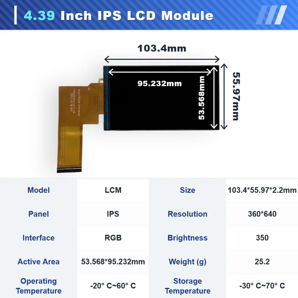 WEITAI 4.39 Inch TFT IPS LCD Module RGB 360x640 Resolution 350 Cd/m Brightness LED Backlight Panel Mounting for Car Rearview manufacture
