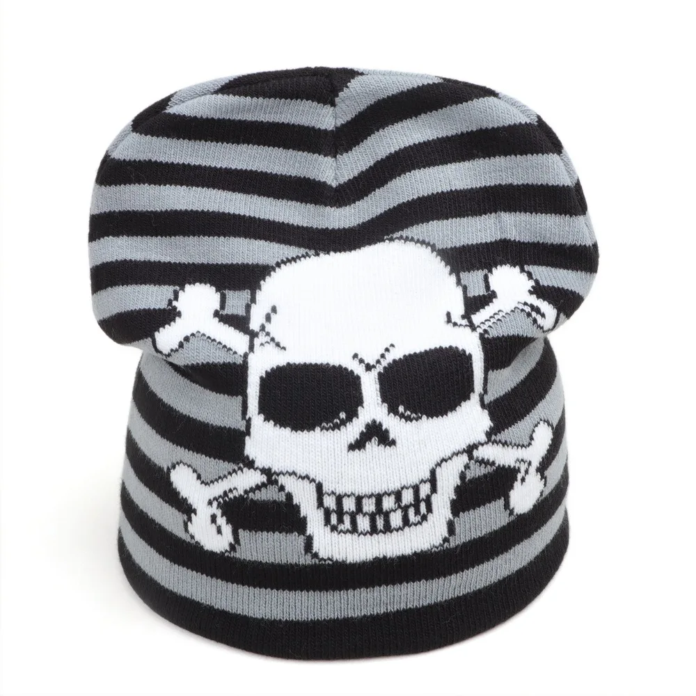 Handmade Hand Crafted Adult Knit Skull hat black and white Slouchy Skull Beanie: Hand Knit Black and White Rocker Hat  main image 4