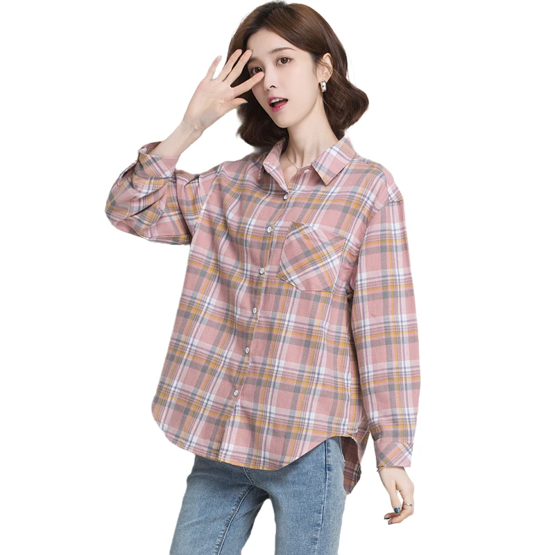 Blusas de cuadros manga larga para mujer Clearance