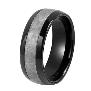 Tizti Fashion 8mm Dome Real Meteorite Black Stainless Steel Titanium Ring Black Zirconium Tungsten Meteorite Engagement Ring