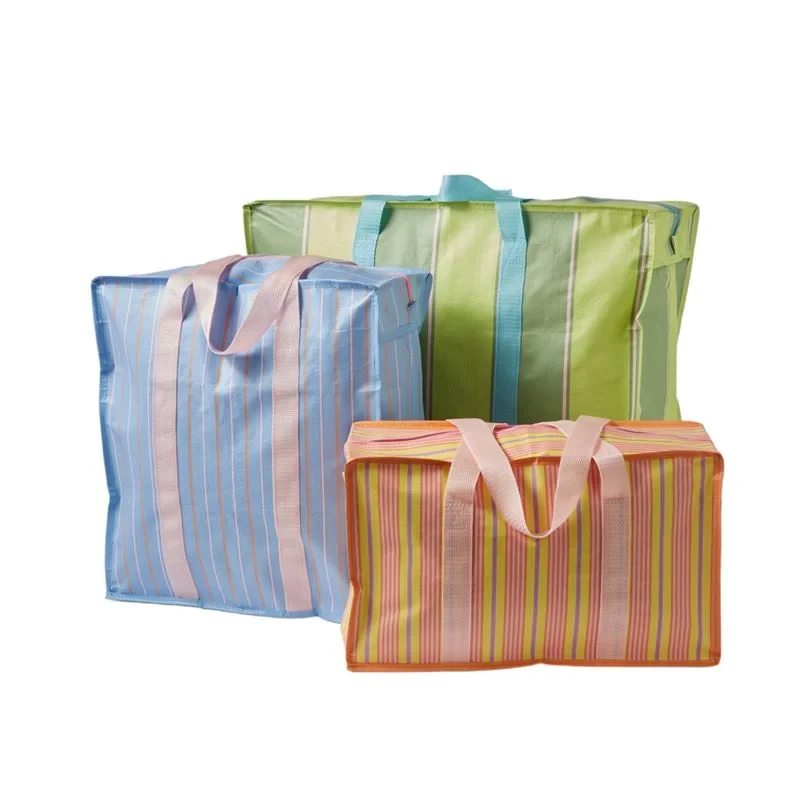Manufactured Eco-Friendly Wholesale Recycled Nylon PP Woven Striped Shopping Bags Eco-Friendly Reusable Plastic Market Bags