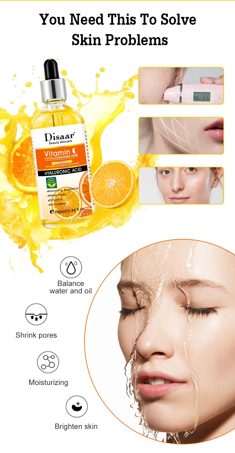 Best Disaar Vitamin C Series Whitening Toner Skin Brighten Shrink Pores 100% Organic Face Toner 100ml
