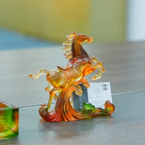 2026 Liuli Crystal Glass Craft Desk Decor Chinese Zodiac Animal Figurine Horse Namecard Business Card Holder