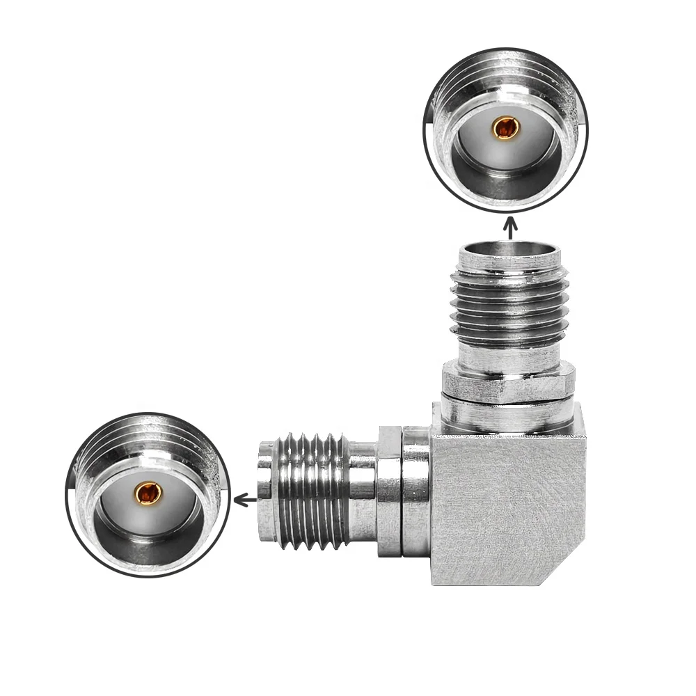 DC~18GHZ High Precision SMA Female to SMA Female Right Angle RF Test Stainless Steel Coaxial  SS Adapter