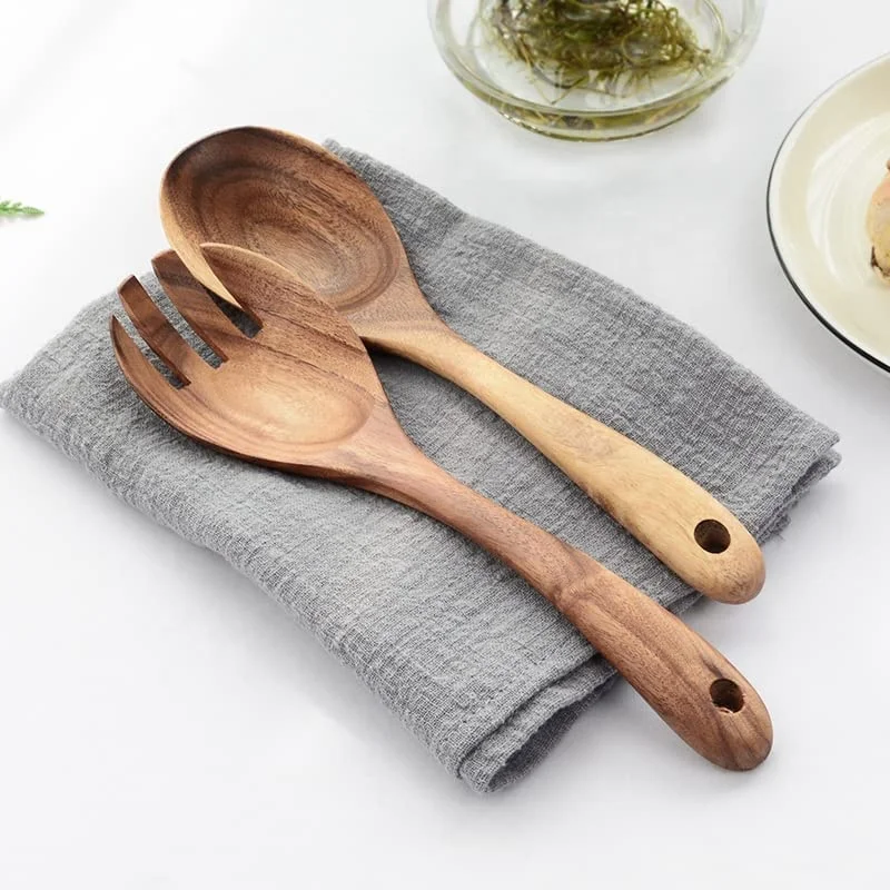 Hot Sale Wood Acacia Salad Servers New Design Salad Serving Utensils Tool