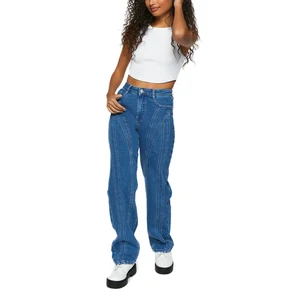 Women's Seamed 90s-Fit Jeans Wash High Rise Straight With Front Seam Detail Zipper Fly and Button Closure