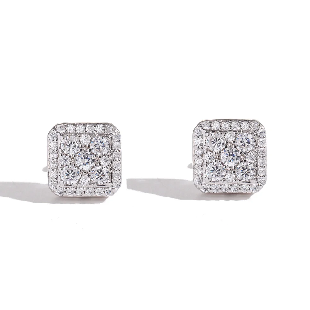 Orecchini Pendenti a Bottone Bacchette con Zirconia 925 Argento