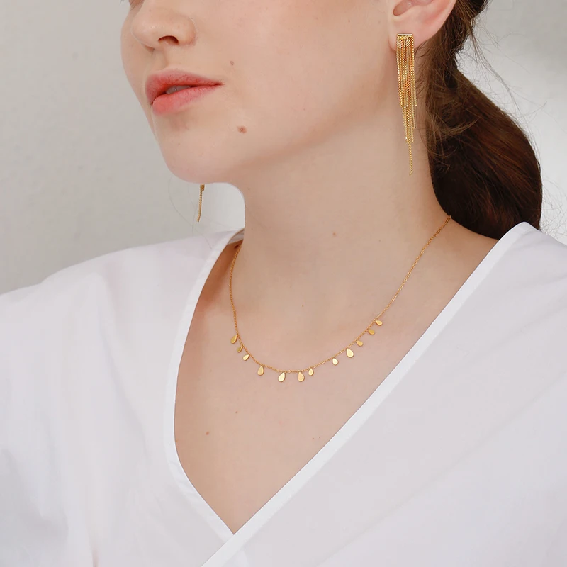 Round Waterdrop Rectangle Small Charms Tinny Pendants Gold Necklaces Stainless Steel Chokers for Women Dainty Minimalist Jewelry