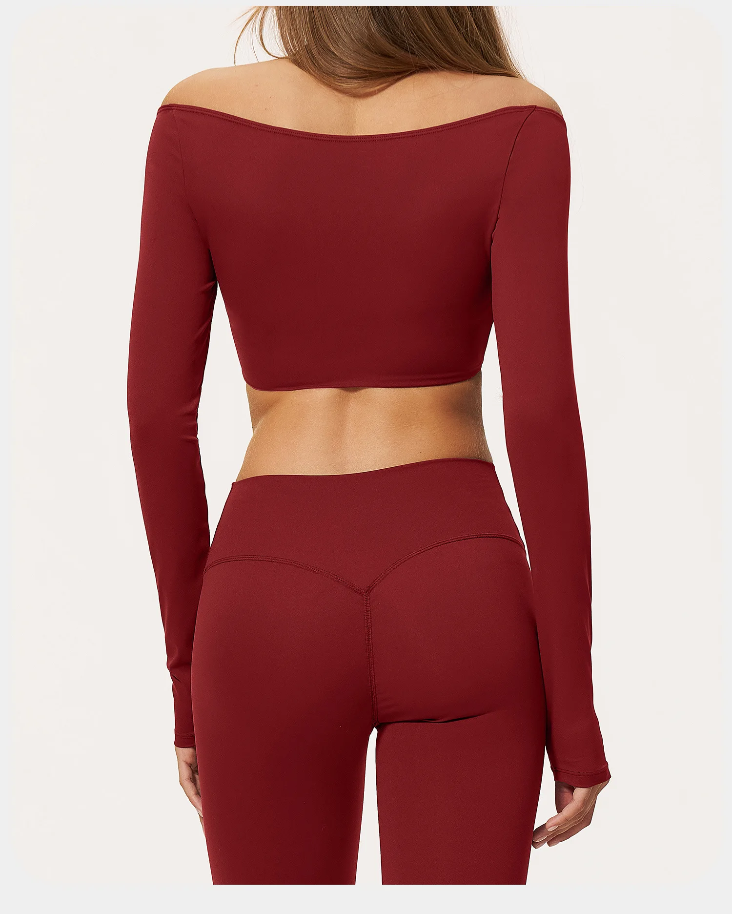 Breathable Faux Two Piece Long Sleeve Deep V Neck Crop Top With Color Blocking and Elastic Stretch — detail